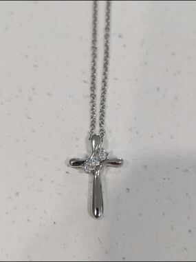 Silver Plated Cross Pendant Necklace with Cubic Zirconia